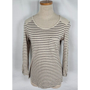 Kuhl Jive Shirt Women's XS Beige Gray Stripe Roll Tab Long Sleeve Pocket